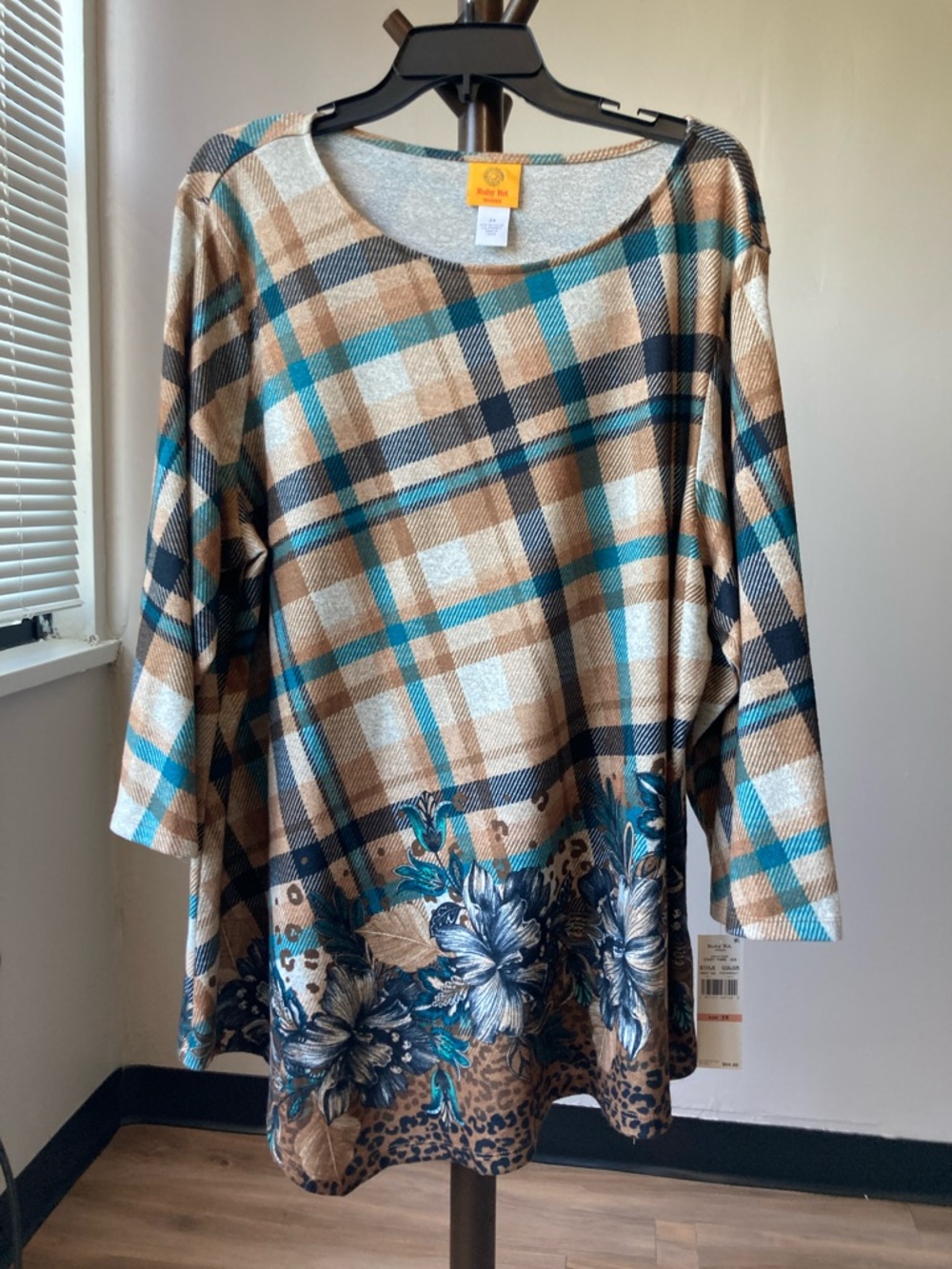 Ruby Rd plaid print floral print top casual business casual 2X - Picture 13 of 17